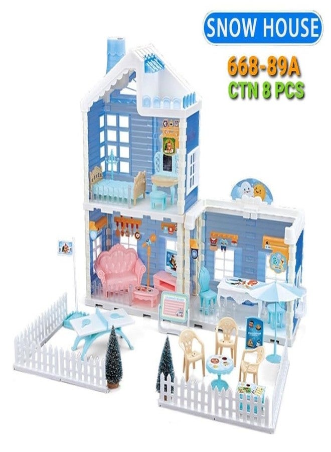 EXOMOON بيت أحلام إكسومون للبنات - بيت دمى للأطفال الصغار مكون من طابقين و3 غرف - بيت لعب مع ملحقات - لعبة هدية إبداعية للبنات (أزرق) - Image 2